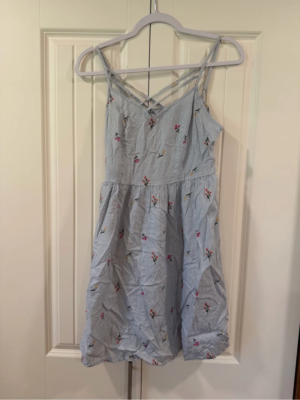 SO Light Blue Striped Floral Sundress